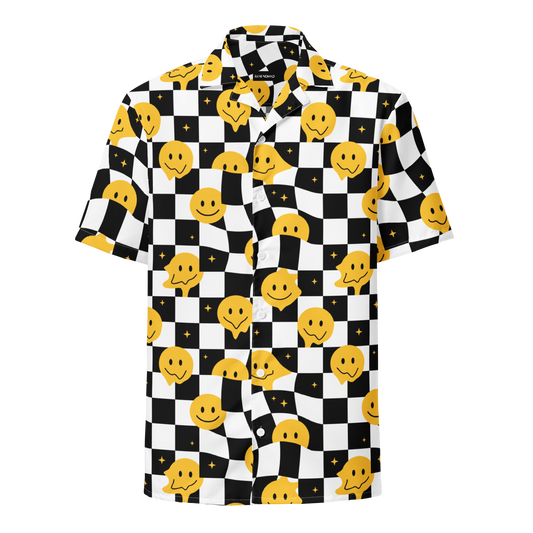 Checkerboard Smiley Faces Button Shirt